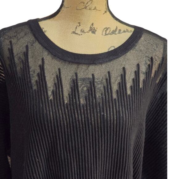 DKNY Black Neutral Monochromatic Sheer Inlay Ribbed Sweater Plus Size 2X New - Picture 11 of 13